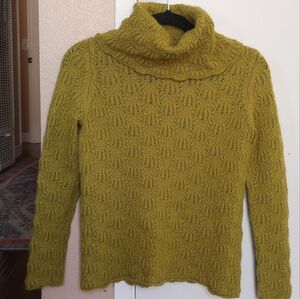 Lands' End Size Small Lime Green Crocheted Turtleneck Wool/Cashmere Sweater
